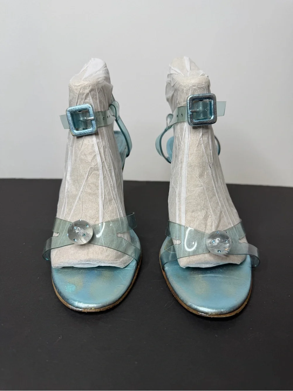 bebe Clear Light Blue Strappy Heeled Sandals